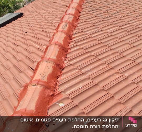 רעפים אדומים עם איטום לאורך הרכס